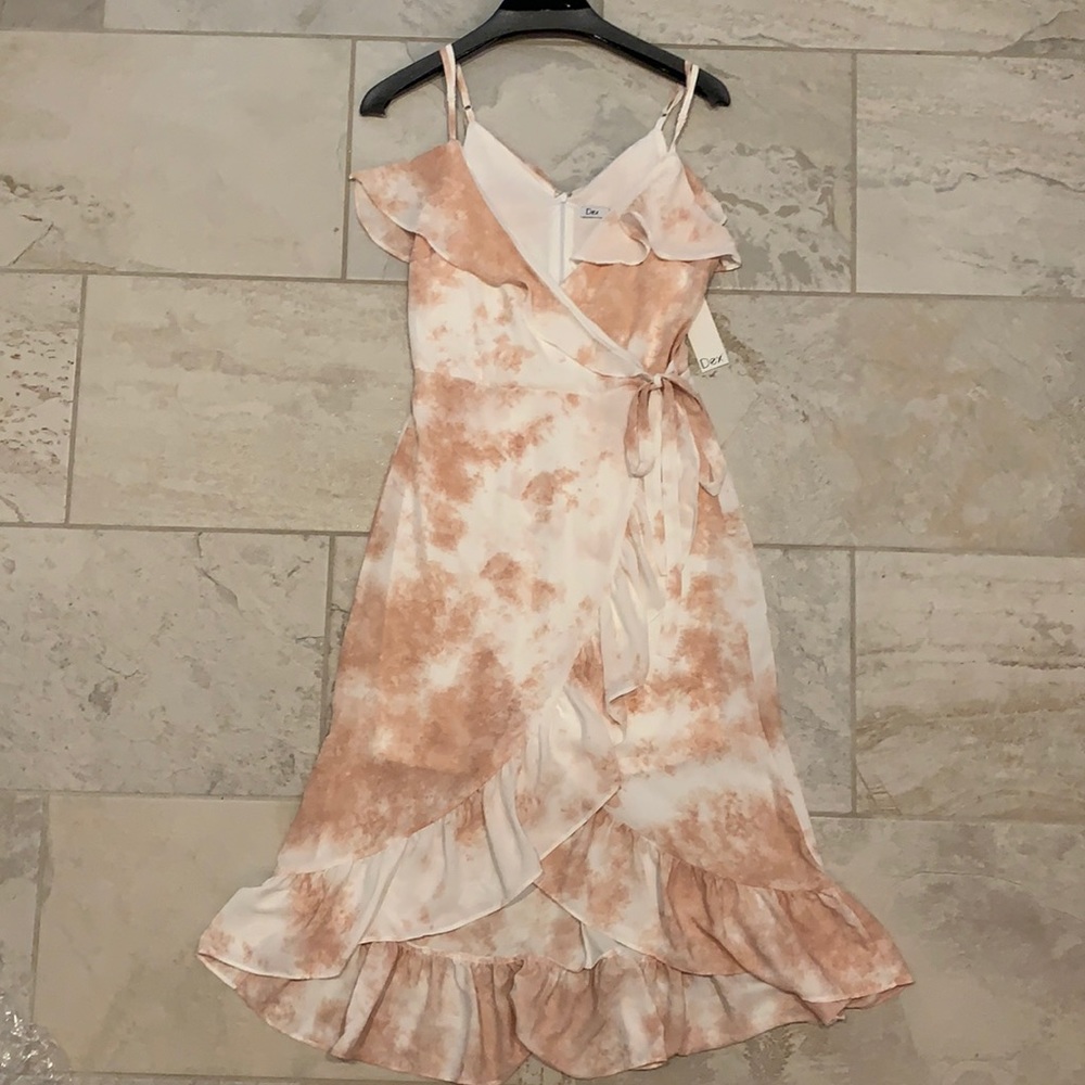 DEX BLUSH TIE-DYE STRAP DRESS W/RUFFLES